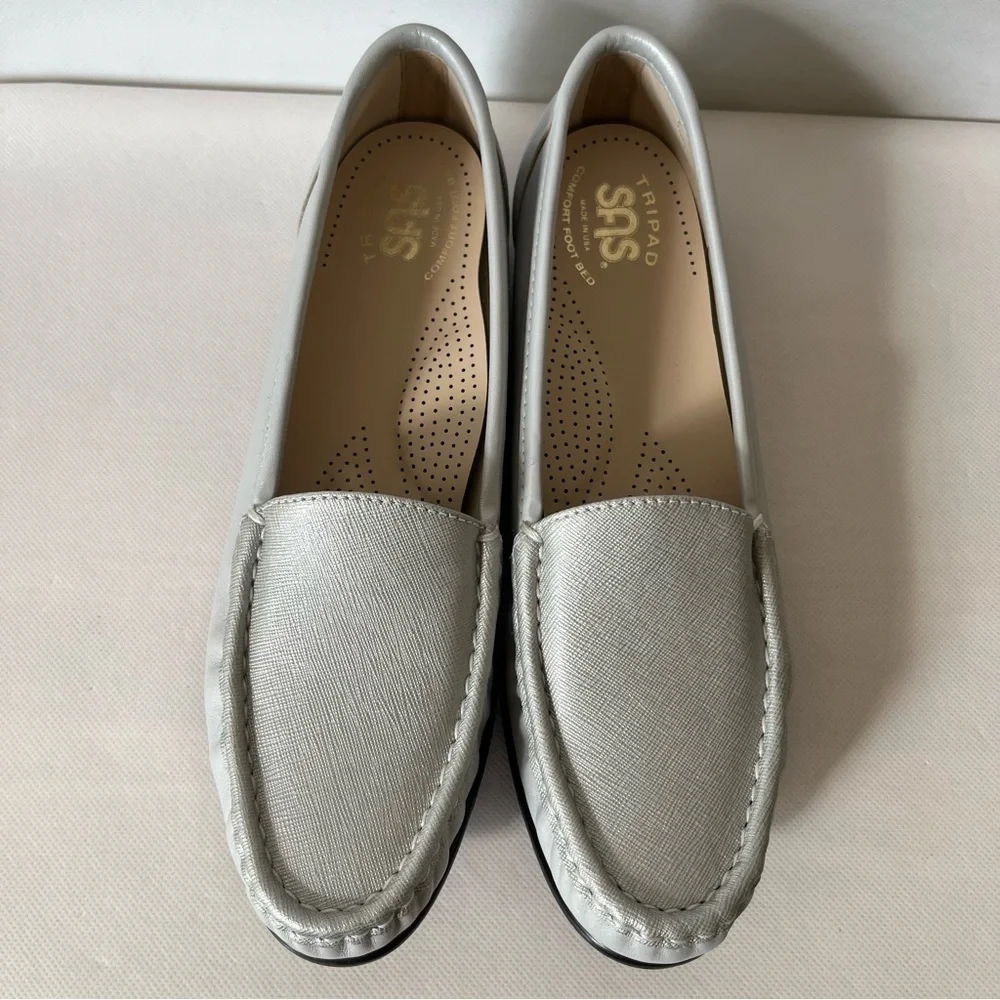 SAS Simplify Silver Grey Leather Slip On Loafers SLIM